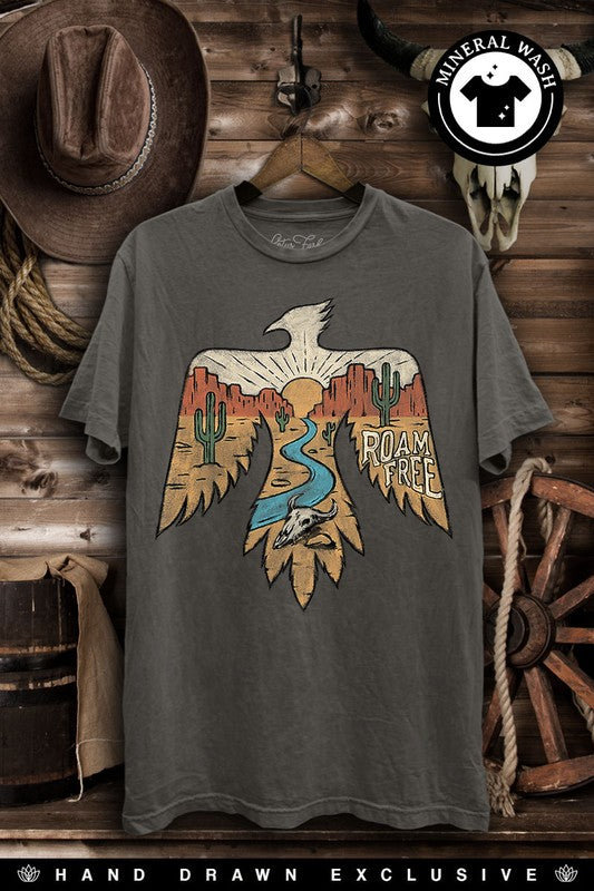 ROAM FREE THUNDERBIRD WESTERN TEE - STONE GRAY MINERAL WASH