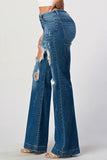 HIGH RISE NEW STRETCH DISTRESSED WIDE LEG JEAN  - DARK