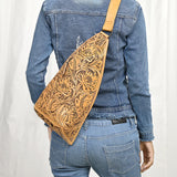 AMERICAN DARLING SLING HAND TOOLED LEATHER BAG - ADBG1443A