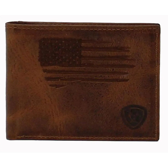 ARIAT BIFOLD DISTRESSED STITCH USA FLAG SHIELD LOGO
