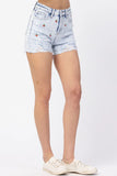 JUDY BLUE CHERRY EMBROIDERY ACID WASH HIGH RISE CUTOFF SHORTS