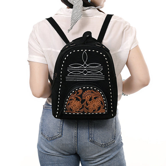 AMERICAN DARLING BACKPACK HAND TOOLED GENUINE LEATHER  - BLACK