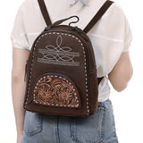 AMERICAN DARLING BACKPACK HAND TOOLED GENUINE LEATHER  - COFFEE