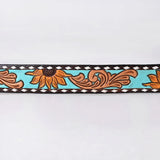 American Darling Western Hand Tooled Leather Belt - Turquoise & Sunflower Floral Design - ADBLF283