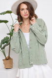 SNAP UP TWILL DISTRESSED JACKET - LIGHT OLIVE