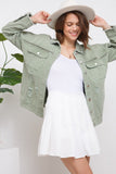 SNAP UP TWILL DISTRESSED JACKET - LIGHT OLIVE