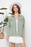 SNAP UP TWILL DISTRESSED JACKET - LIGHT OLIVE