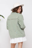 SNAP UP TWILL DISTRESSED JACKET - LIGHT OLIVE