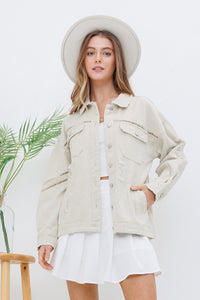 SNAP UP TWILL DISTRESSED JACKET - BEIGE