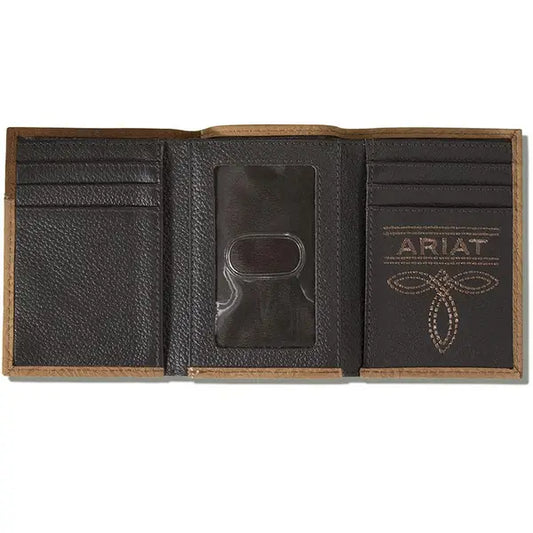 ARIAT PREMIUM BRAND MENS TRIFOLD WALLET - TAN
