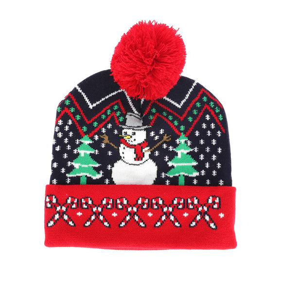 Christmas Beanie Hat With Pom - Snowman