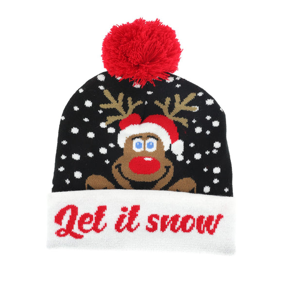 Christmas Beanie Hat With Pom - Let It Snow