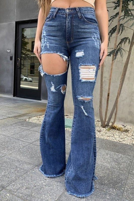 HAZEL BELL BOTTOM JEAN - DARK STONE WASH