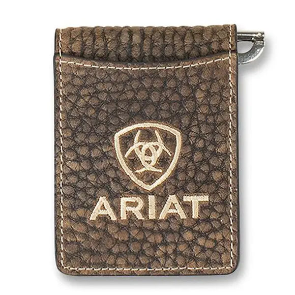ARIAT MENS MONEY CLIP BULL HIDE ARIAT LOGO BROWN