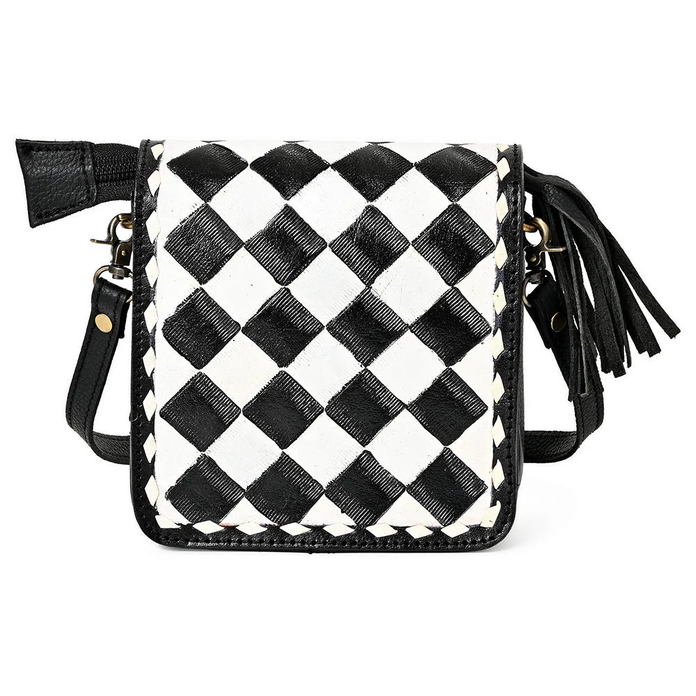 OHLAY LEATHER TOOLED CHECKERED CROSSBODY BAG