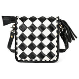 OHLAY LEATHER TOOLED CHECKERED CROSSBODY BAG