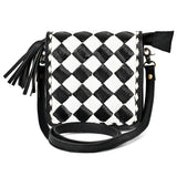 OHLAY LEATHER TOOLED CHECKERED CROSSBODY BAG