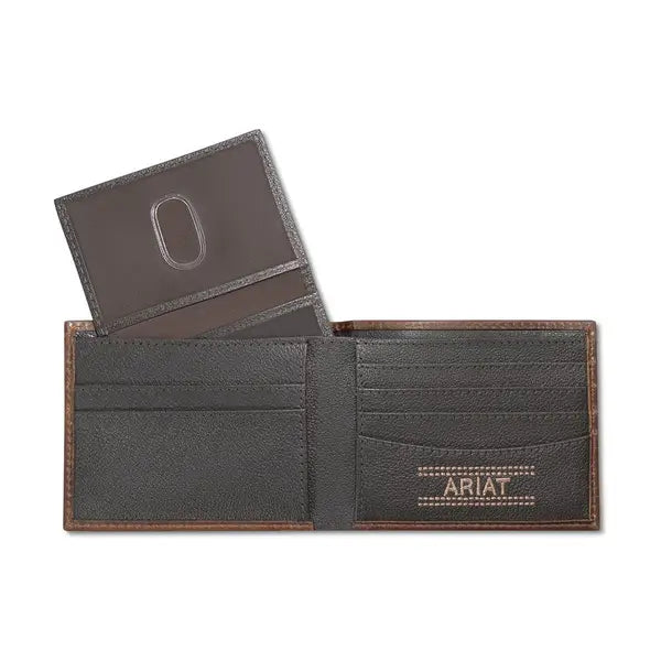 ARIAT BIFOLD PASS CASE STYLE MENS WALLET PATCH BROWN