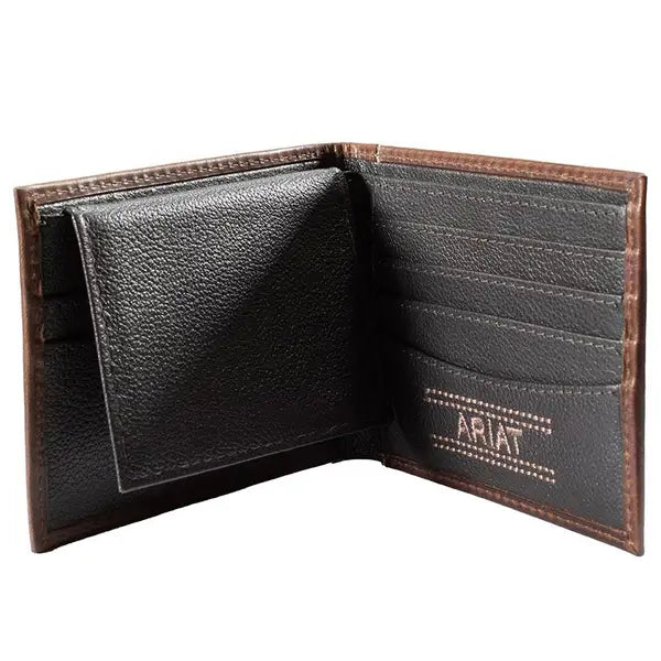 ARIAT BIFOLD PASS CASE STYLE MENS WALLET PATCH BROWN