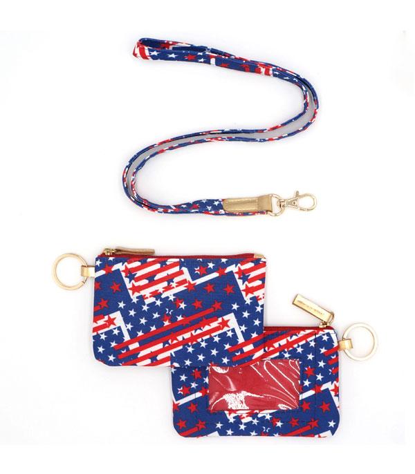 USA FLAG ID WALLET LANYARD