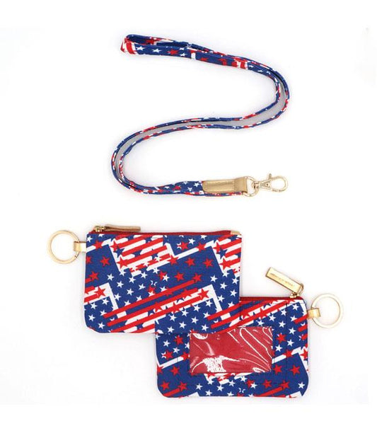 USA FLAG ID WALLET LANYARD
