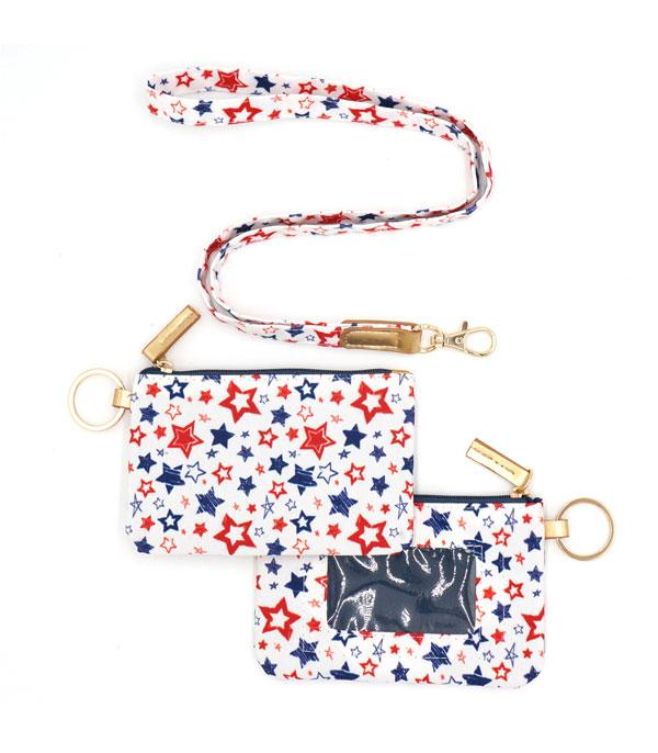 USA STAR PRINT ID WALLET LANYARD