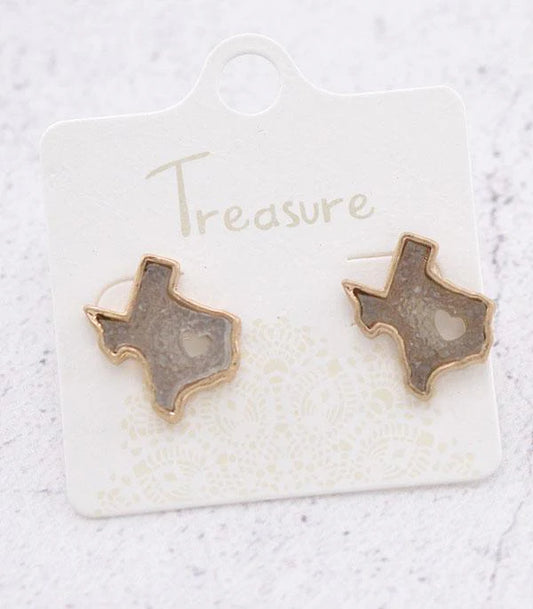 GREY DRUZY TEXAS MAP STUD EARRINGS