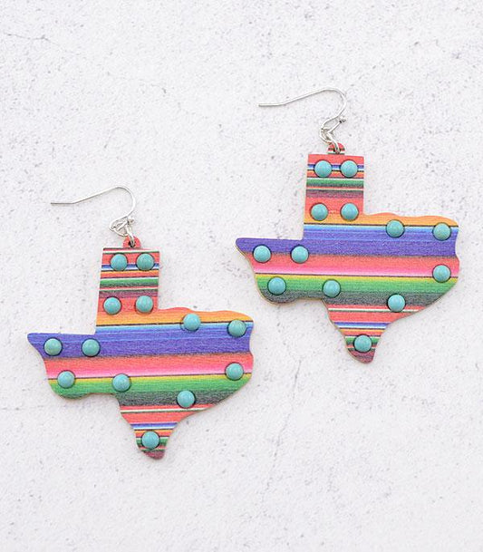 SERAPE TEXAS MAP HOOK EARRINGS