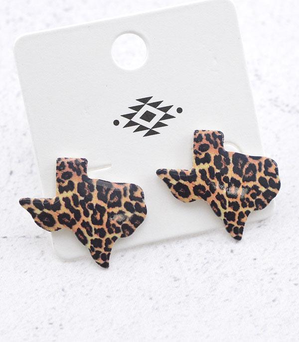 LEOPARD TEXAS MAP POST EARRINGS