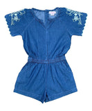 GIRLS EMBROIDERED DENIM ROMPER