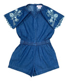GIRLS EMBROIDERED DENIM ROMPER