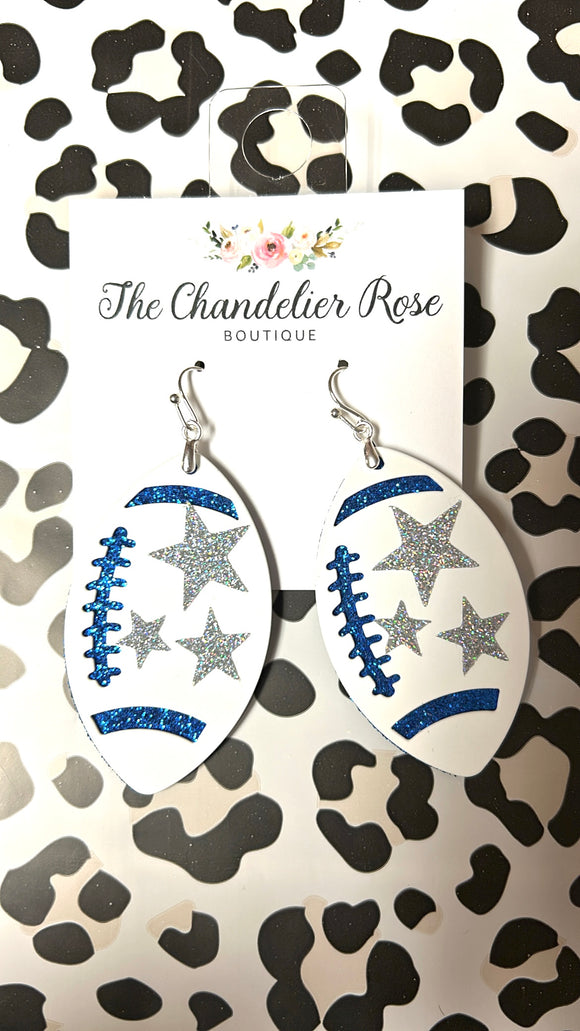 FOOTBALL AND SILVER STAR HOOK EARRINGS