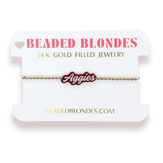 Beaded Blondes Aggies Word 6.75" Bracelet on Gold