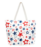 RED WHITE BLUE STAR PRINT CANVAS TOTE