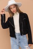 STUDDED FRINGE MOTO JACKET - BLACK