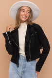 STUDDED FRINGE MOTO JACKET - BLACK