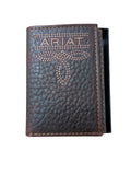 ARIAT MENS TRIFOLD STYLE WALLET BUG STITCH BROWN