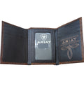 ARIAT MENS TRIFOLD STYLE WALLET BUG STITCH BROWN