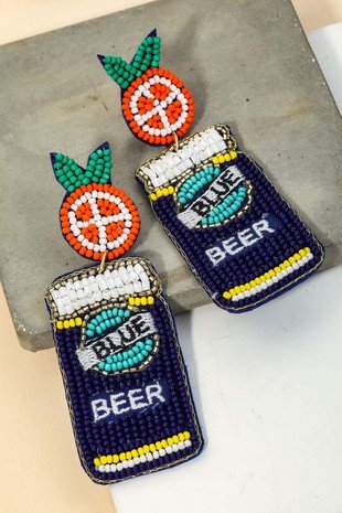 BLUE BEER BEADED STUD EARRINGS