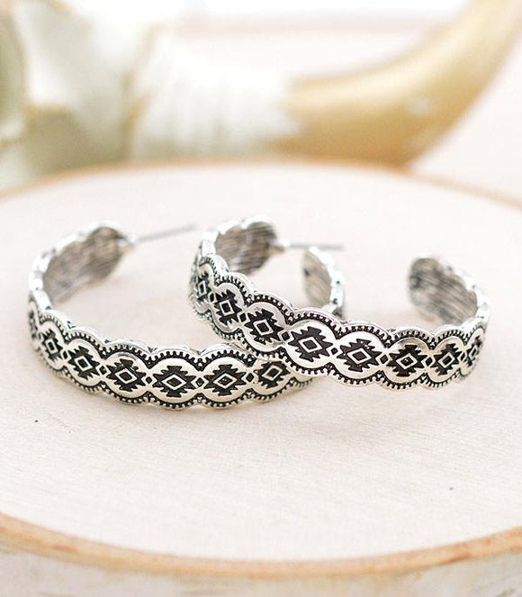 SILVER AZTEC HOOP EARRINGS