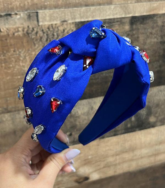 JEWEL TOP KNOT HEADBAND - BLUE
