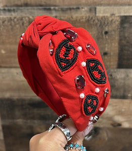 Football Top Knot Game Day Headband - Red/Black