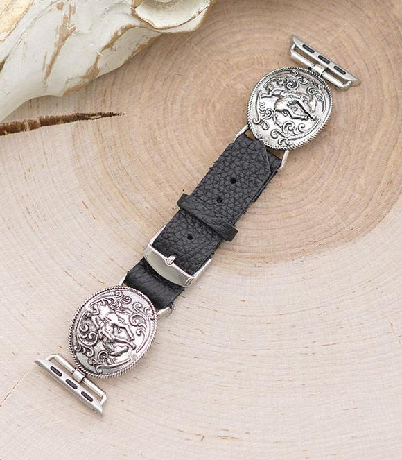 WESTERN STYLE CONCHO APPLE WATCH BAND - BLACK
