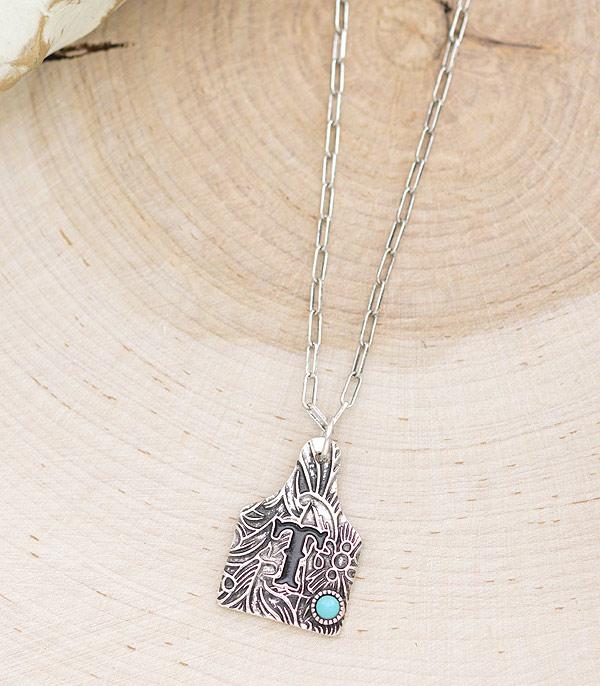 CATTLE TAG INITAL PENDANT SILVER NECKLACE