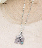 CATTLE TAG INITAL PENDANT SILVER NECKLACE