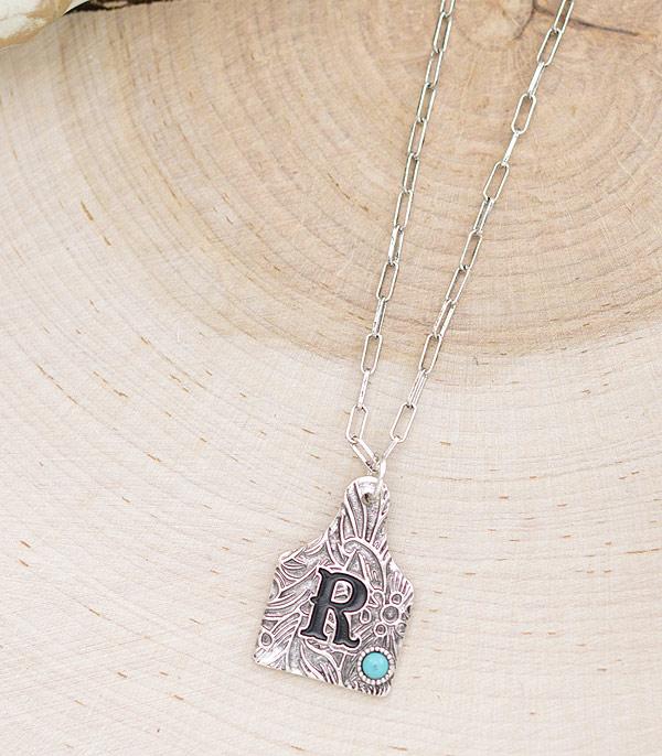 CATTLE TAG INITAL PENDANT SILVER NECKLACE