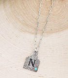 CATTLE TAG INITAL PENDANT SILVER NECKLACE