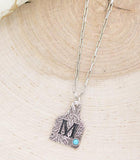 CATTLE TAG INITAL PENDANT SILVER NECKLACE