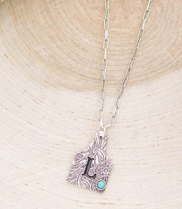CATTLE TAG INITAL PENDANT SILVER NECKLACE