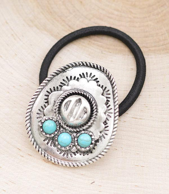 WESTERN COWBOY HAT TURQUOISE STONE PONYTAIL HAIR TIE